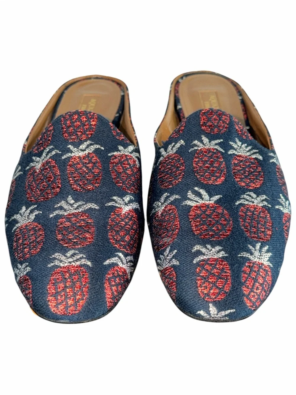 Aquazzura Brando Pineapple Jacquard Blue Red Backless Mule Loafers EU 39 US 9